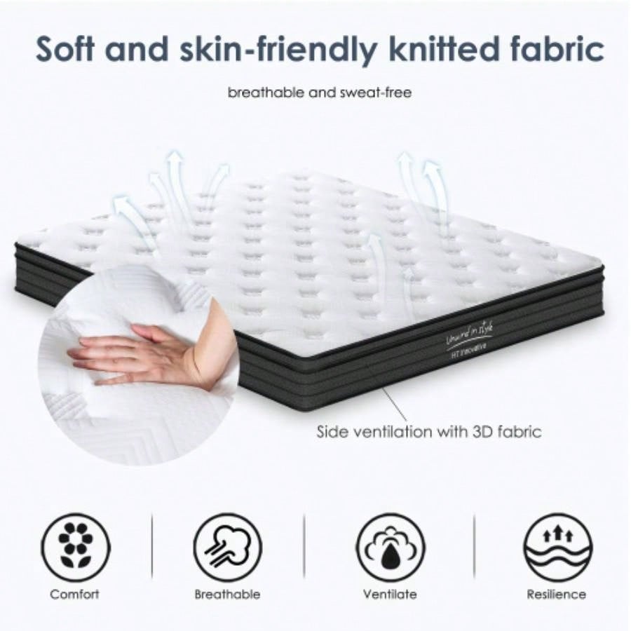 Size Mattress, 10 Inch Hybrid Mattress, Individually Pocketed Innerspring, Medium Firm