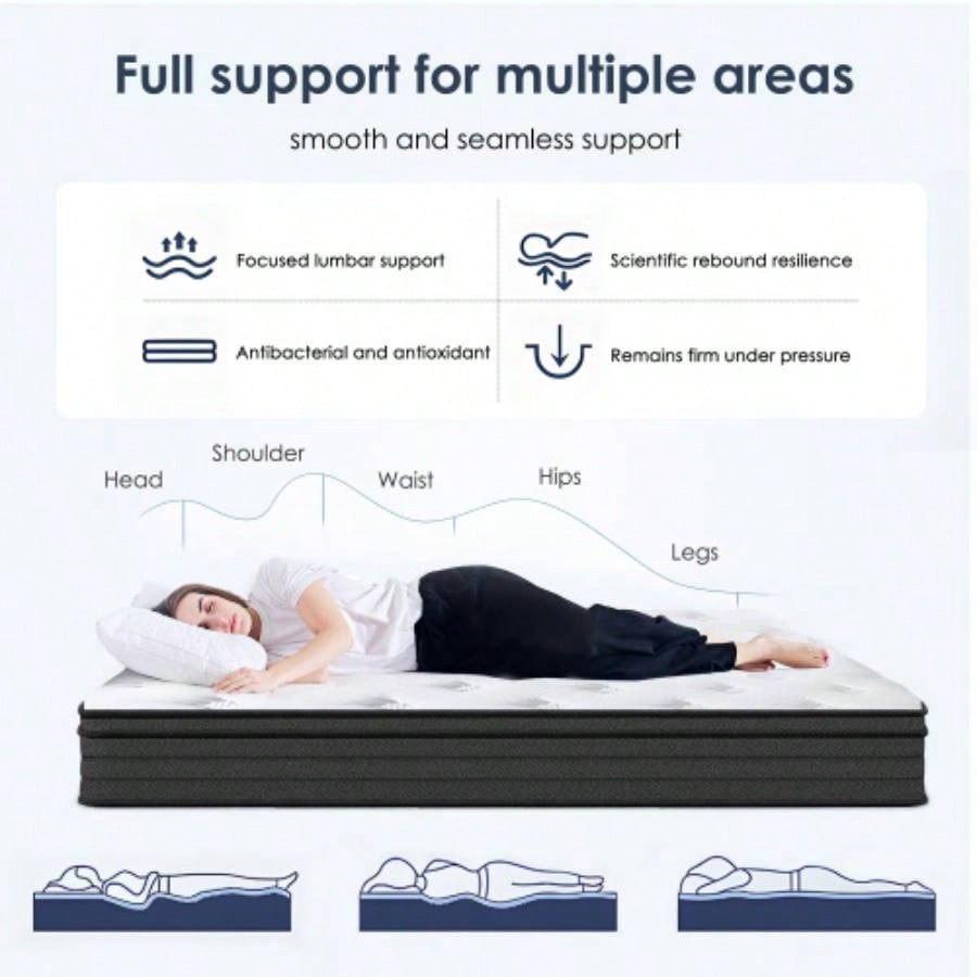 King Size Mattress, 10 Inch Hybrid Mattress, Individually Pocketed Innerspring, Medium Firm