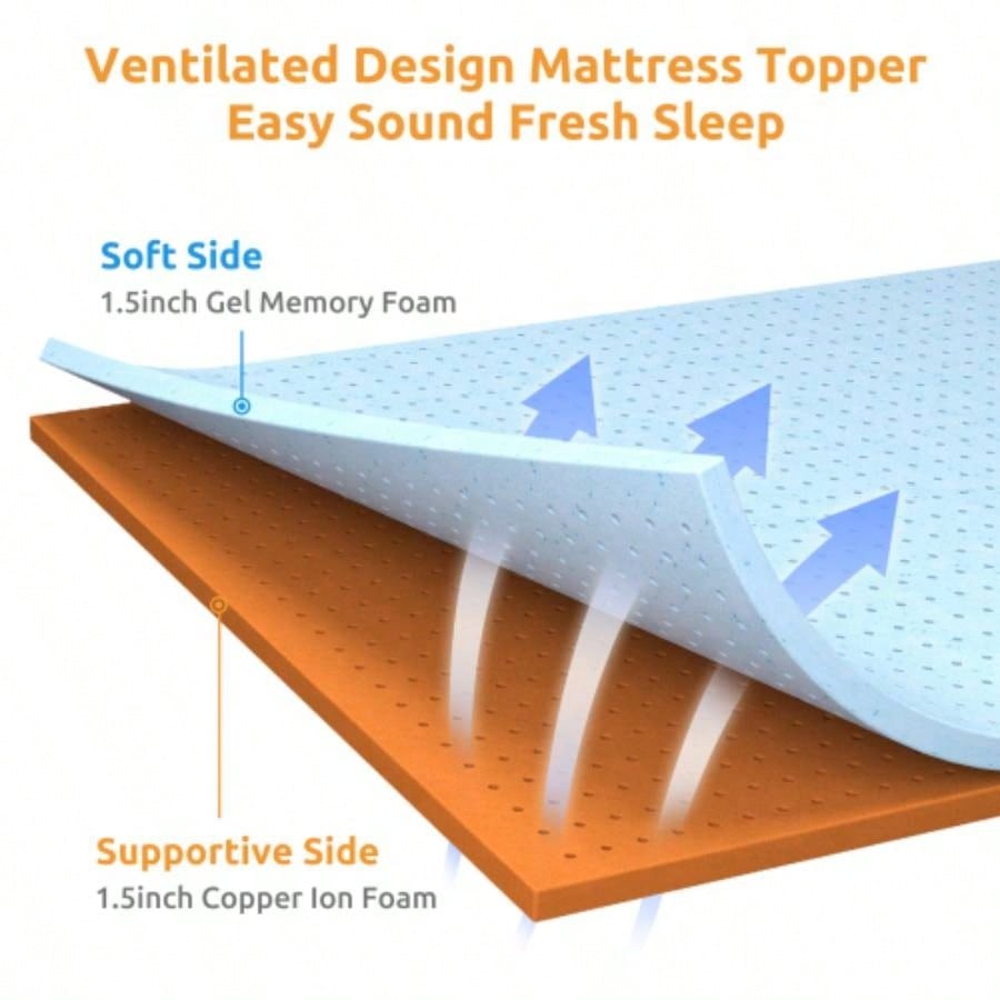 4 Inch Cool Gel Copper Foam Mattress Topper, Full Size Bed Topper - CertiPUR - US Certified