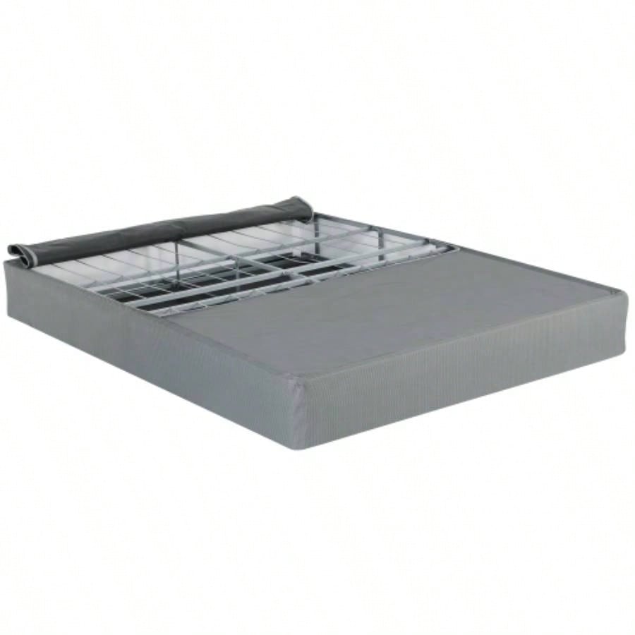 9 in. Twin - XL Size Folding Mattress Box Spring Foundation Bed Base, Polyester, Metal Frame, Gray