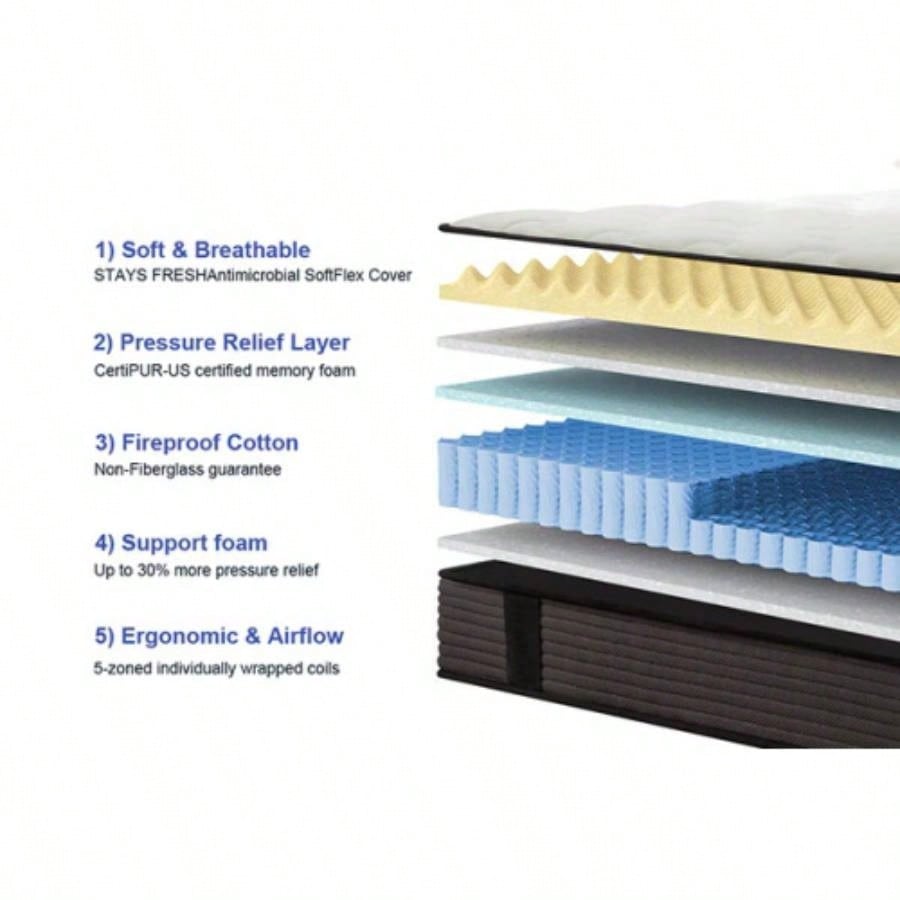 10 Inch Breathable Cool Cover Foam Individual Pocket Spring Hybrid Mattress