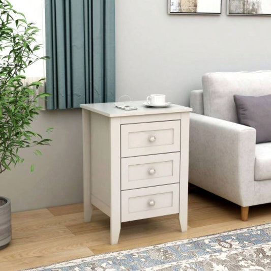 White 3 Drawer Nightstand with Charging Station and USB Ports Power Outlets, Wooden Bed Side Table/End Table Modern Night Stands Bedrooms