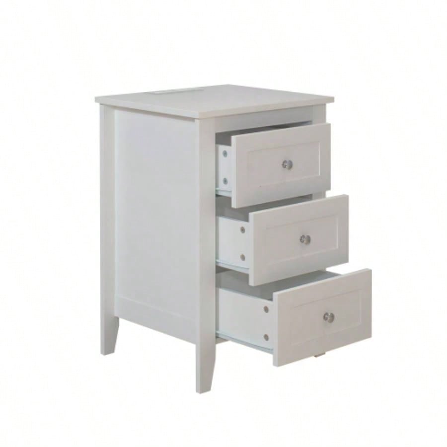 White 3 Drawer Nightstand with Charging Station and USB Ports Power Outlets, Wooden Bed Side Table/End Table Modern Night Stands Bedrooms