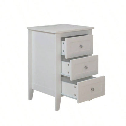 White 3 Drawer Nightstand with Charging Station and USB Ports Power Outlets, Wooden Bed Side Table/End Table Modern Night Stands Bedrooms