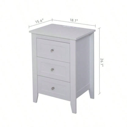 White 3 Drawer Nightstand with Charging Station and USB Ports Power Outlets, Wooden Bed Side Table/End Table Modern Night Stands Bedrooms