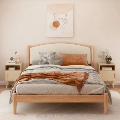 22.83 H Rattan Nightstand, Side Table with Door Open Shelf, Accent Bedside End Table with Solid Wood Bedroom, Dorm and Small Spaces, Oak
