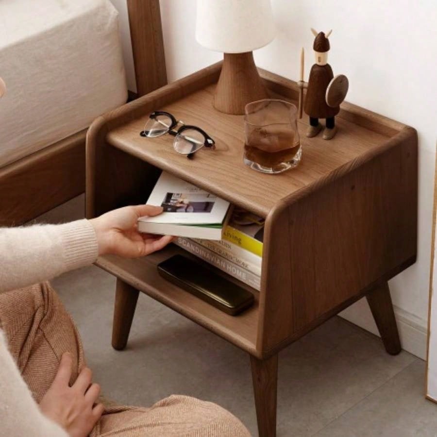 Solid Wood Bedside Cabinet Modern Simple Nightstands European Beech Bedside Cabinet Nordic Bedroom Solid Beech Storage Cabinet 0.4m
