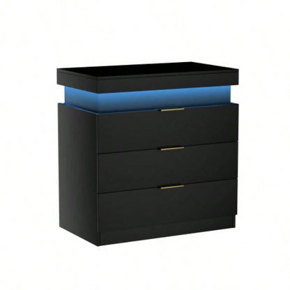 Nightstand with Charging Station and LED Lights, Night Stand with Sliding Top Bedroom, Bedside Table with Drawers, Modern End Side Table, Black. 28.8x 17Dx 30.5H.