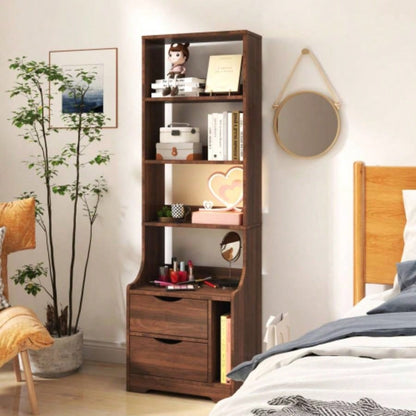 Night Stand with Bookshelf, Night Stand with 2 Storage Drawers Bedroom