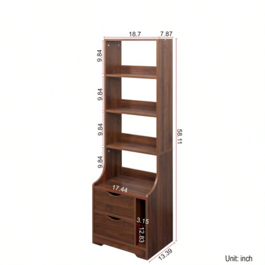 Night Stand with Bookshelf, Night Stand with 2 Storage Drawers Bedroom