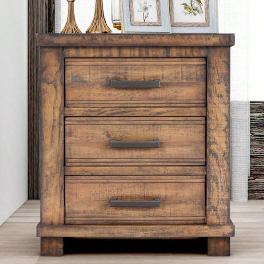 Rustic Three Drawer Reclaimed Solid Wood Farmhouse Nightstand old sku: WF298401AAD