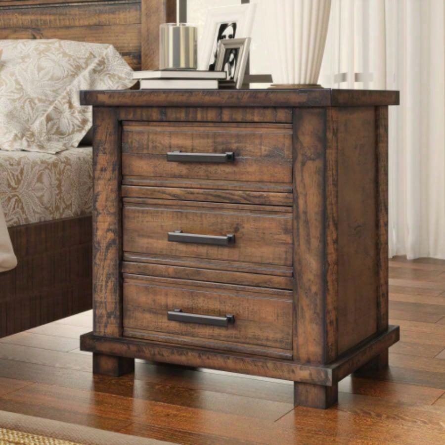 Rustic Three Drawer Reclaimed Solid Wood Farmhouse Nightstand old sku: WF298401AAD