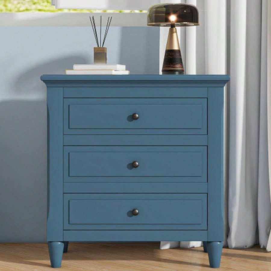 USTYLE 28painted Nightstand with 3 Drawers and Smooth Gliding Rails, Simple Bedside Cabinet with Metal handle, Minimalist Sofa Side Table with rubber Bedroom Sofa Couch Office