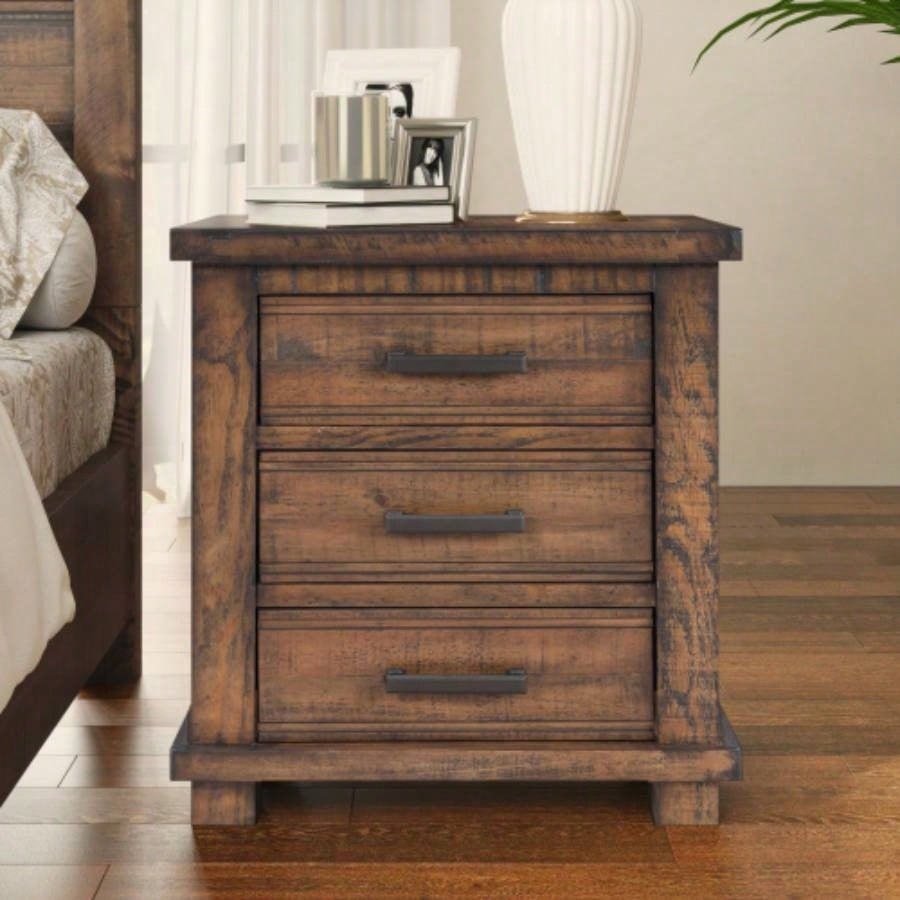 Rustic Three Drawer Reclaimed Solid Wood Farmhouse Nightstand old sku: WF298401AAD