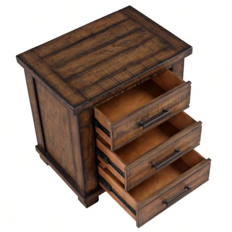 Rustic Three Drawer Reclaimed Solid Wood Farmhouse Nightstand old sku: WF298401AAD