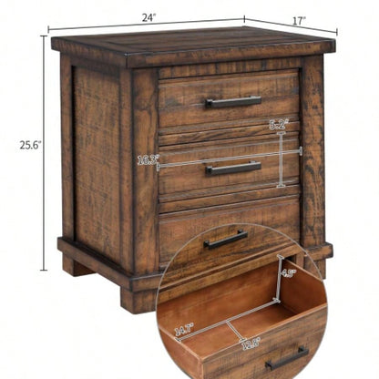 Rustic Three Drawer Reclaimed Solid Wood Farmhouse Nightstand old sku: WF298401AAD