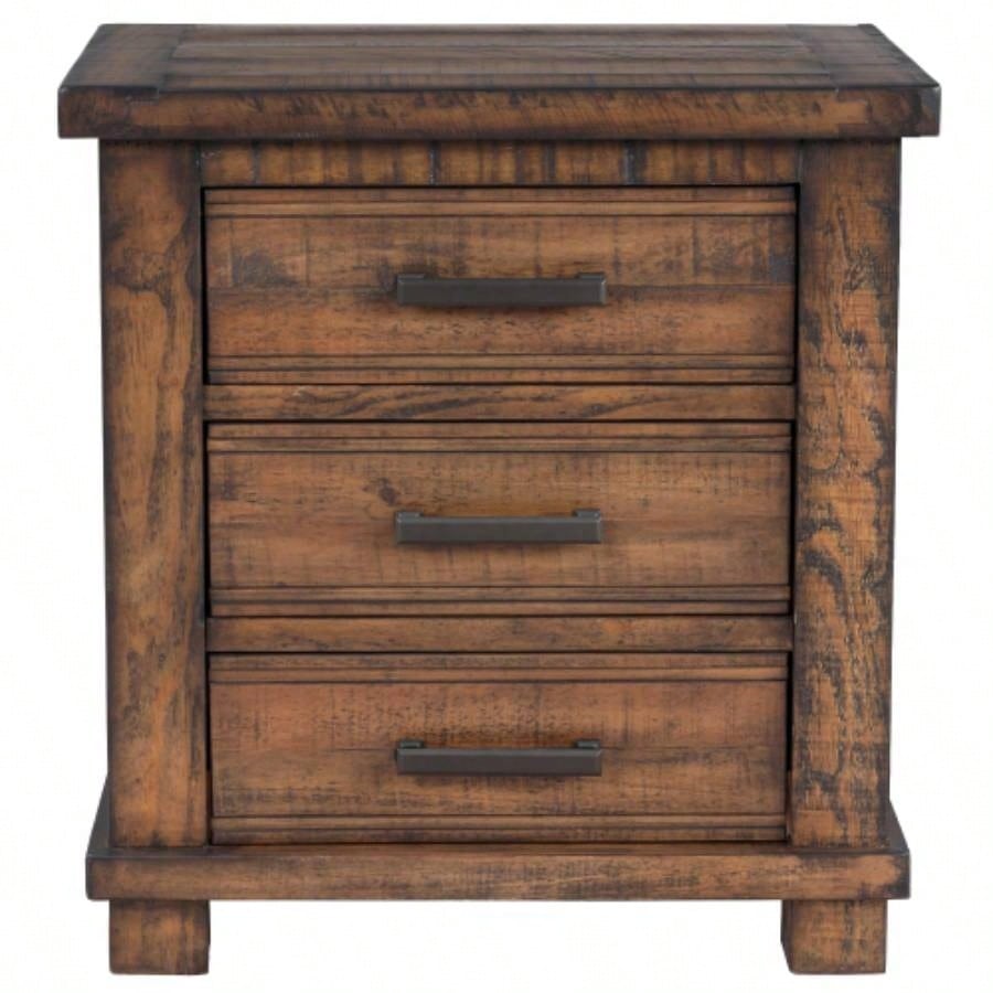 Rustic Three Drawer Reclaimed Solid Wood Farmhouse Nightstand old sku: WF298401AAD