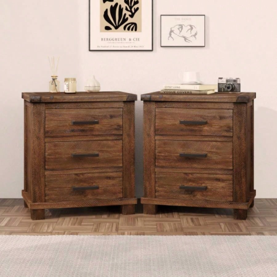 Rustic Three Drawer Reclaimed Solid Wood Farmhouse Nightstand old sku: WF298401AAD