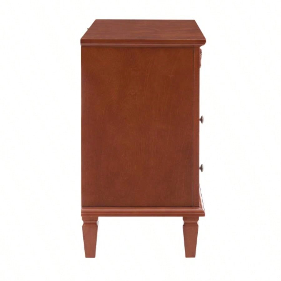 Open Space and 2 Drawers Dresser Nightstand with Charging Station, Farmhouse End Table with USB Ports and Outlets, Fluted Pilasters Design Side Table with Solid Wood Bedroom