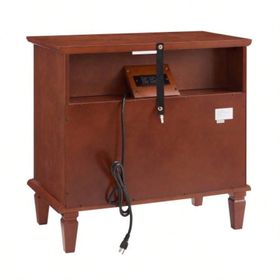 Open Space and 2 Drawers Dresser Nightstand with Charging Station, Farmhouse End Table with USB Ports and Outlets, Fluted Pilasters Design Side Table with Solid Wood Bedroom