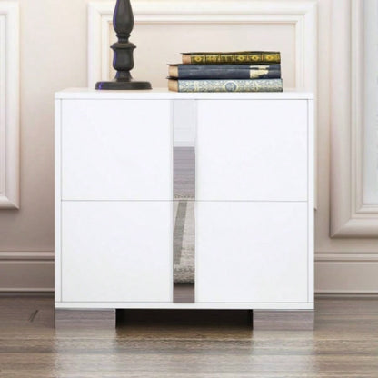 Elegant Nightstand with Metal Handle, Mirrored Bedside Table with 2 Drawers Bedroom, Living Room, White Old SKU: WF319353AAK