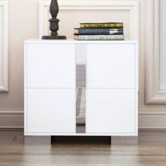 Elegant Nightstand with Metal Handle, Mirrored Bedside Table with 2 Drawers Bedroom, Living Room, White Old SKU: WF319353AAK