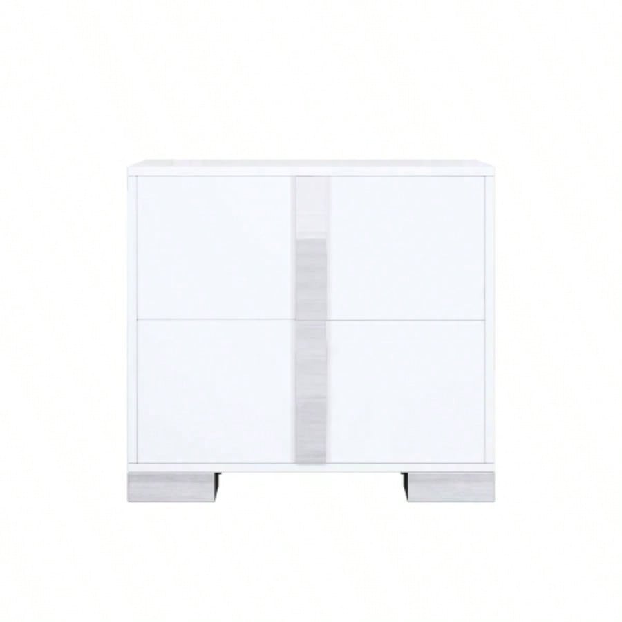 Elegant Nightstand with Metal Handle, Mirrored Bedside Table with 2 Drawers Bedroom, Living Room, White Old SKU: WF319353AAK