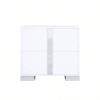 Elegant Nightstand with Metal Handle, Mirrored Bedside Table with 2 Drawers Bedroom, Living Room, White Old SKU: WF319353AAK