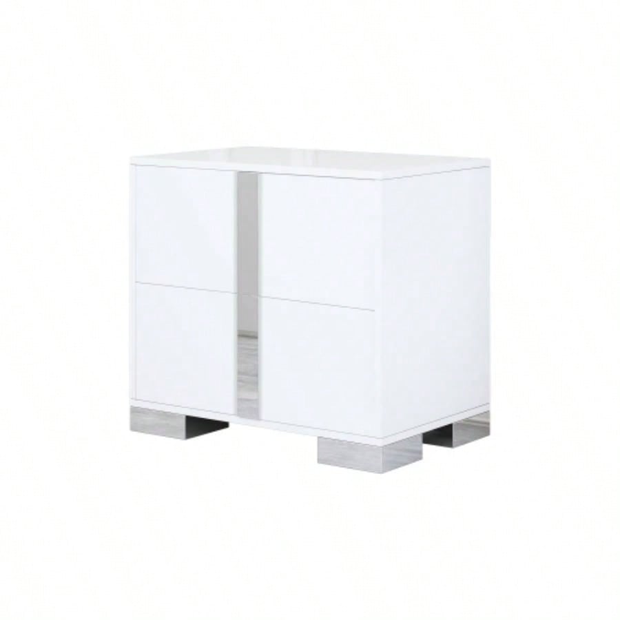 Elegant Nightstand with Metal Handle, Mirrored Bedside Table with 2 Drawers Bedroom, Living Room, White Old SKU: WF319353AAK