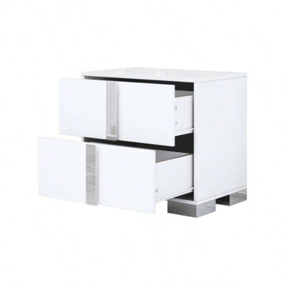 Elegant Nightstand with Metal Handle, Mirrored Bedside Table with 2 Drawers Bedroom, Living Room, White Old SKU: WF319353AAK