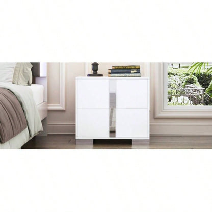 Elegant Nightstand with Metal Handle, Mirrored Bedside Table with 2 Drawers Bedroom, Living Room, White Old SKU: WF319353AAK