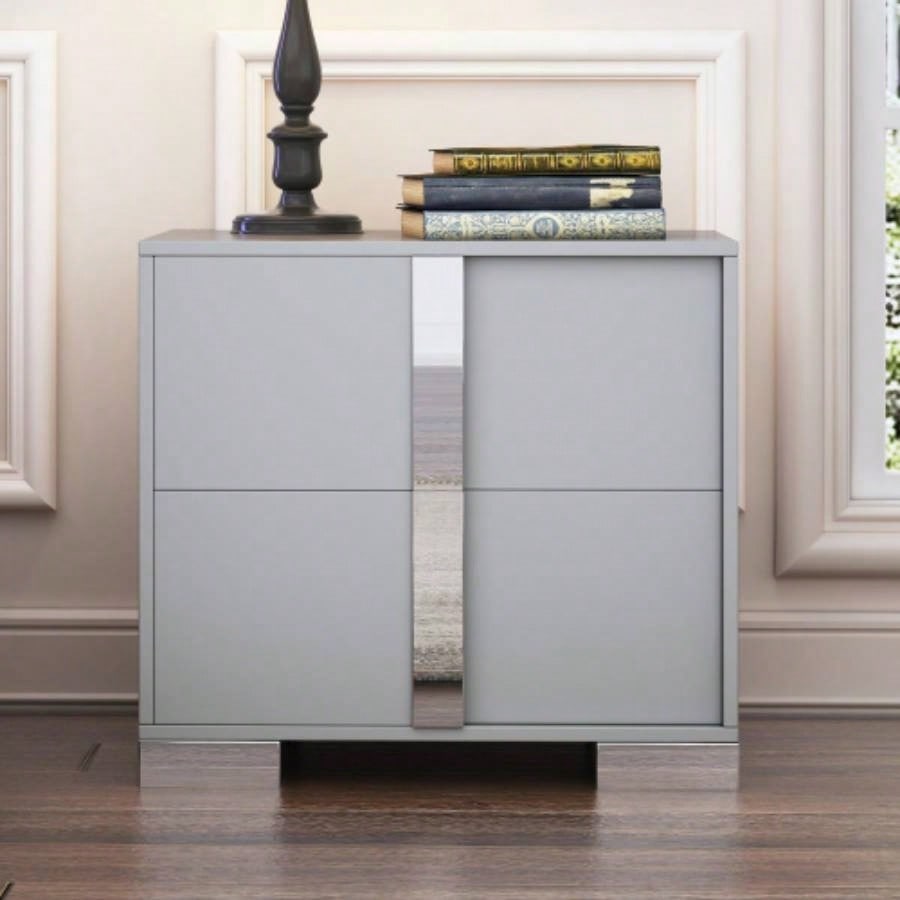 Elegant Nightstand with Metal Handle, Mirrored Bedside Table with 2 Drawers Bedroom, Living Room, White Old SKU: WF319353AAK