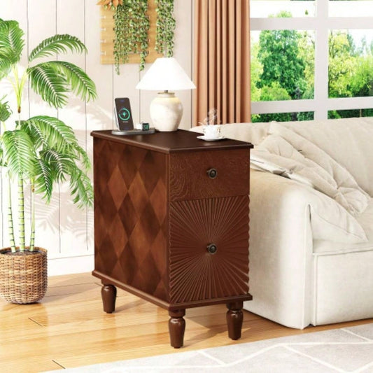 2 Drawer Modern Sofa Side Table, Narrow Side Table, Slim Nightstand Living Room, BedroomExpect Arrival Date 2025/4/16