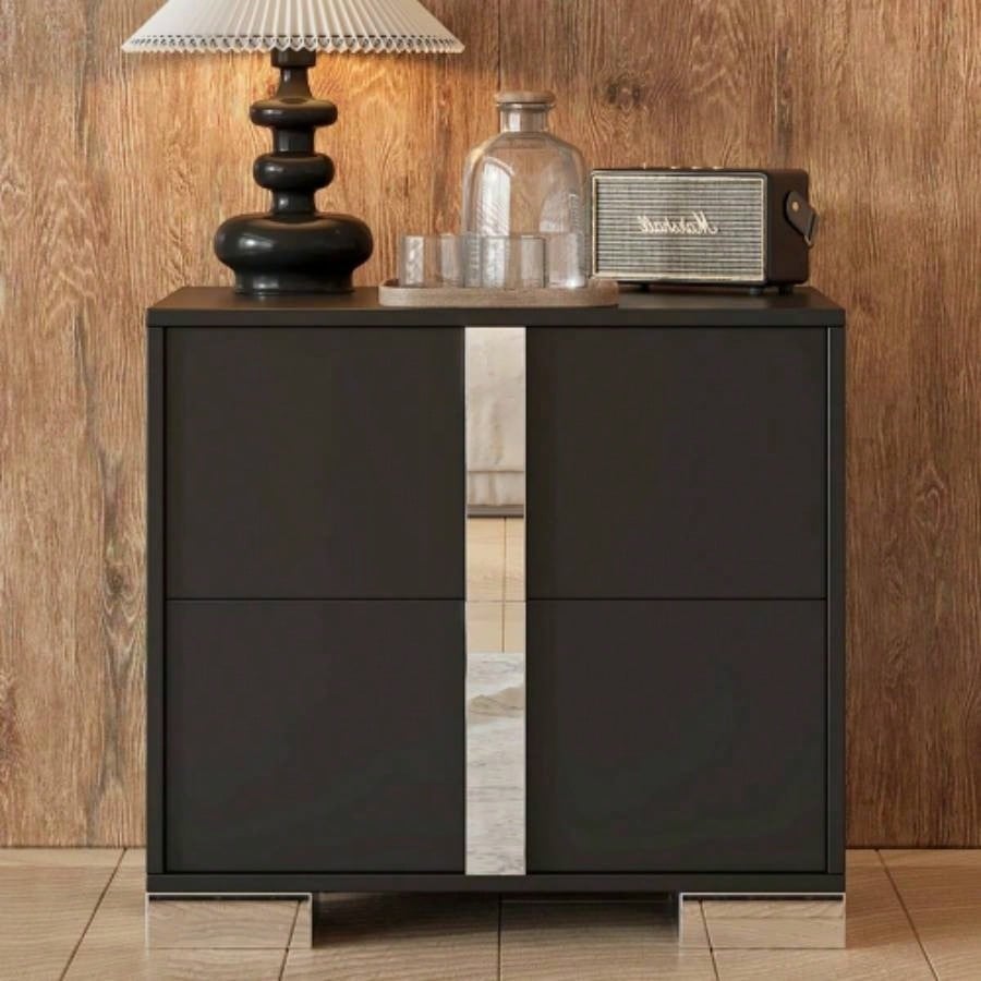 Elegant Nightstand with Metal Handle, Mirrored Bedside Table with 2 Drawers Bedroom, Living Room, White Old SKU: WF319353AAK