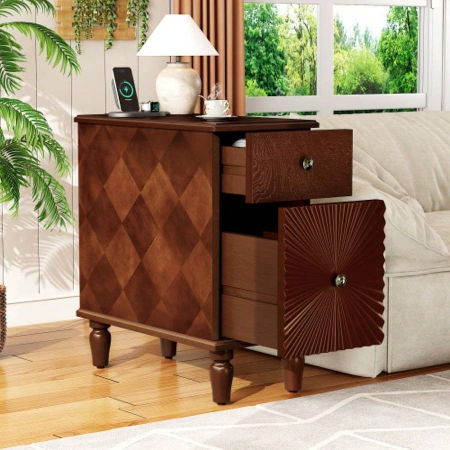 2 Drawer Modern Sofa Side Table, Narrow Side Table, Slim Nightstand Living Room, BedroomExpect Arrival Date 2025/4/16
