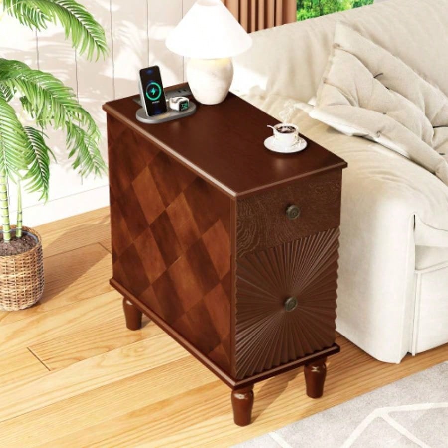 2 Drawer Modern Sofa Side Table, Narrow Side Table, Slim Nightstand Living Room, BedroomExpect Arrival Date 2025/4/16
