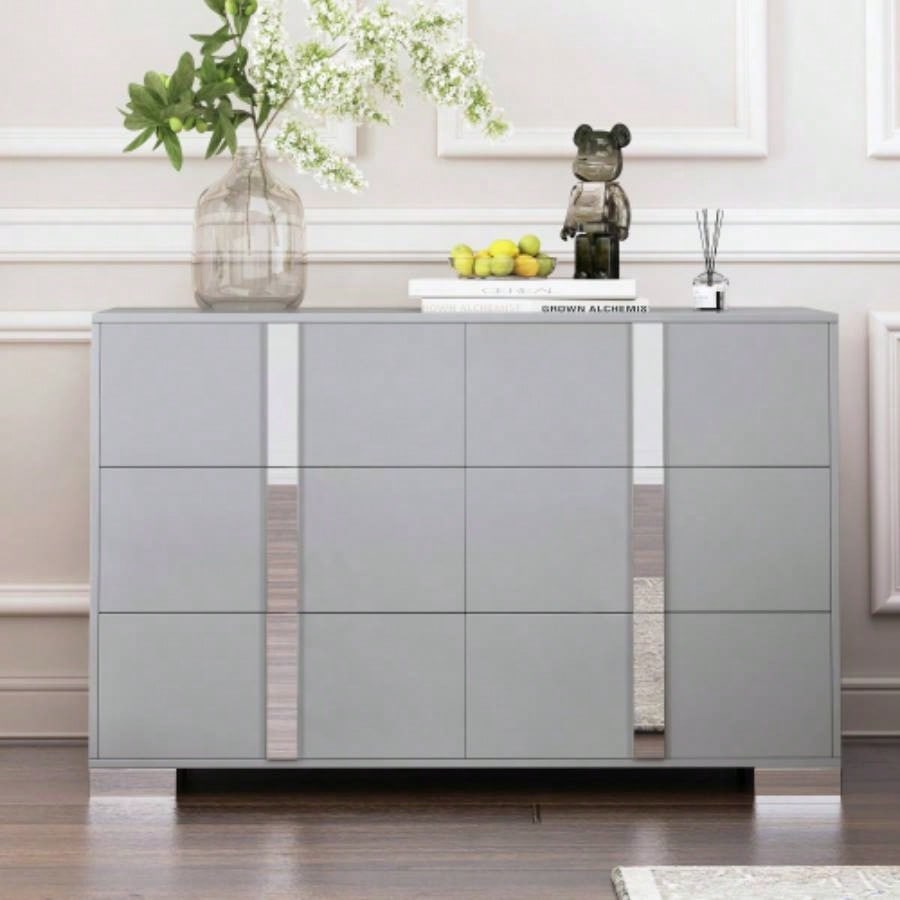 Elegant Nightstand with Metal Handle, Mirrored Bedside Table with 2 Drawers Bedroom, Living Room, White Old SKU: WF319353AAK