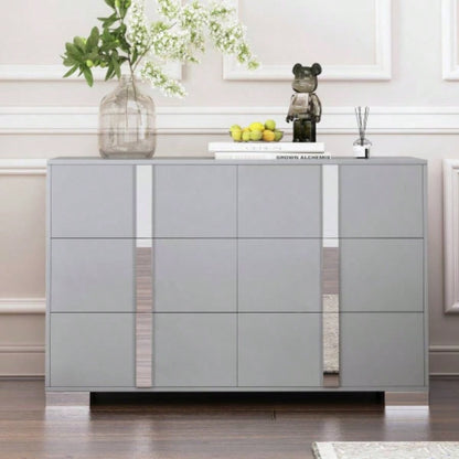 Elegant Nightstand with Metal Handle, Mirrored Bedside Table with 2 Drawers Bedroom, Living Room, White Old SKU: WF319353AAK