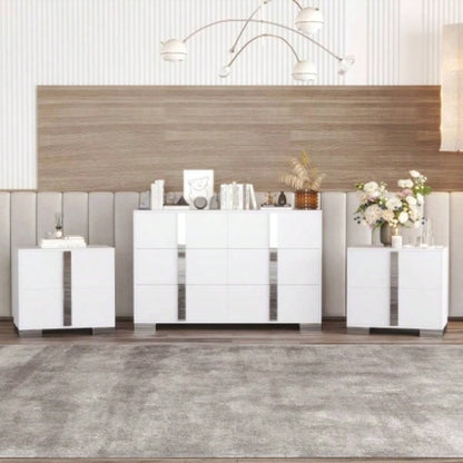 Elegant Nightstand with Metal Handle, Mirrored Bedside Table with 2 Drawers Bedroom, Living Room, White Old SKU: WF319353AAK