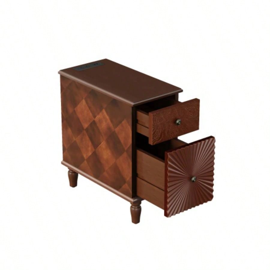 2 Drawer Modern Sofa Side Table, Narrow Side Table, Slim Nightstand Living Room, BedroomExpect Arrival Date 2025/4/16