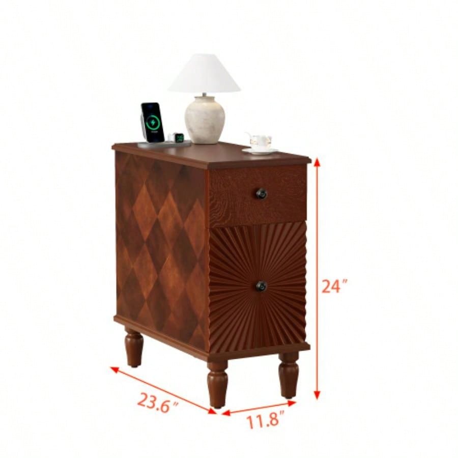 2 Drawer Modern Sofa Side Table, Narrow Side Table, Slim Nightstand Living Room, BedroomExpect Arrival Date 2025/4/16