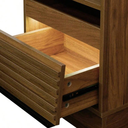 Mid Modern Nightstand with Charging Station and LED lights, Night Stand with 2 Drawers, Bedside Tables/End Table Bedroom or Living Room, Brown