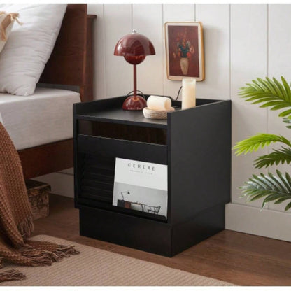 Mid Modern Nightstand with Charging Station and LED lights, Night Stand with 2 Drawers, Bedside Tables/End Table Bedroom or Living Room, Brown