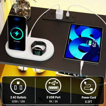 2 Pack Modern Nightstand with Charging Station, Bedside Tables with LED Light and Fabric Drawers