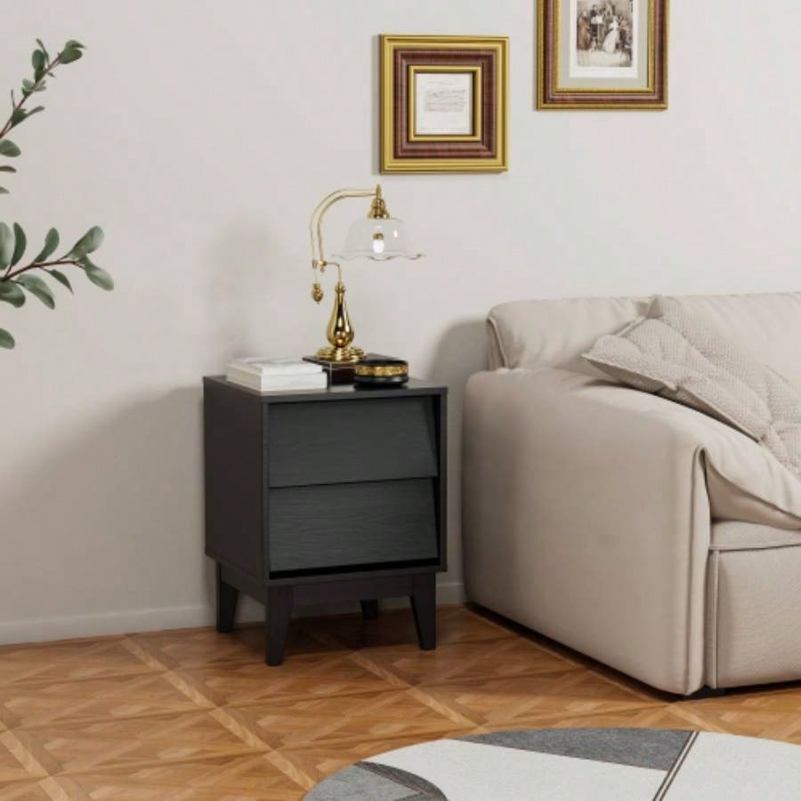 2 Set Nightstands Features Vintage - style and Bevel Design, Made of MDF, Mid Modern Nightstand, Night Stand Bedroom
