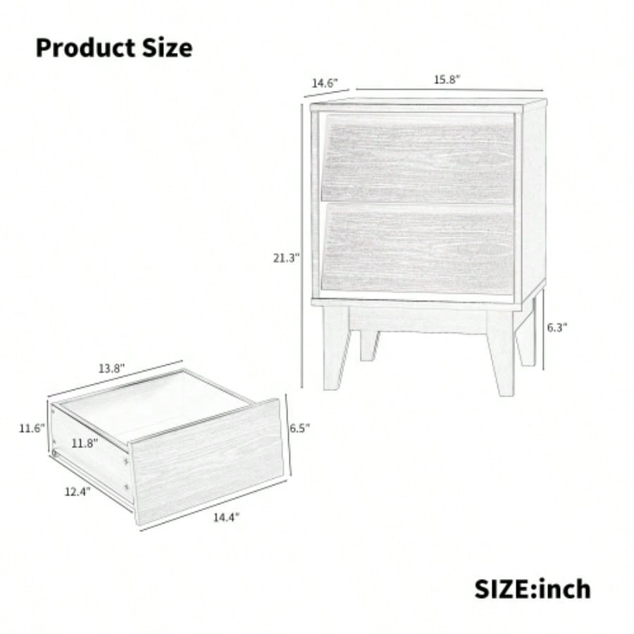 2 Set Nightstands Features Vintage - style and Bevel Design, Made of MDF, Mid Modern Nightstand, Night Stand Bedroom