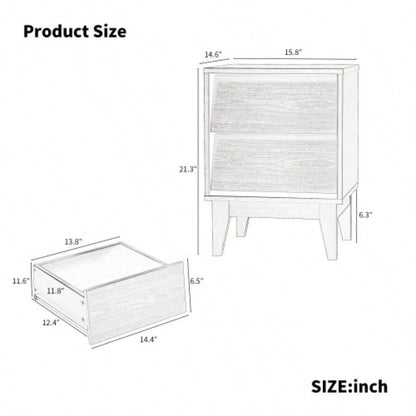 2 Set Nightstands Features Vintage - style and Bevel Design, Made of MDF, Mid Modern Nightstand, Night Stand Bedroom