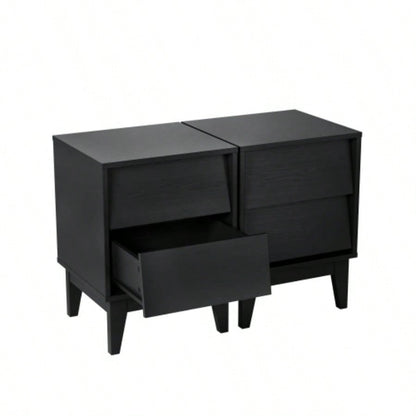2 Set Nightstands Features Vintage - style and Bevel Design, Made of MDF, Mid Modern Nightstand, Night Stand Bedroom
