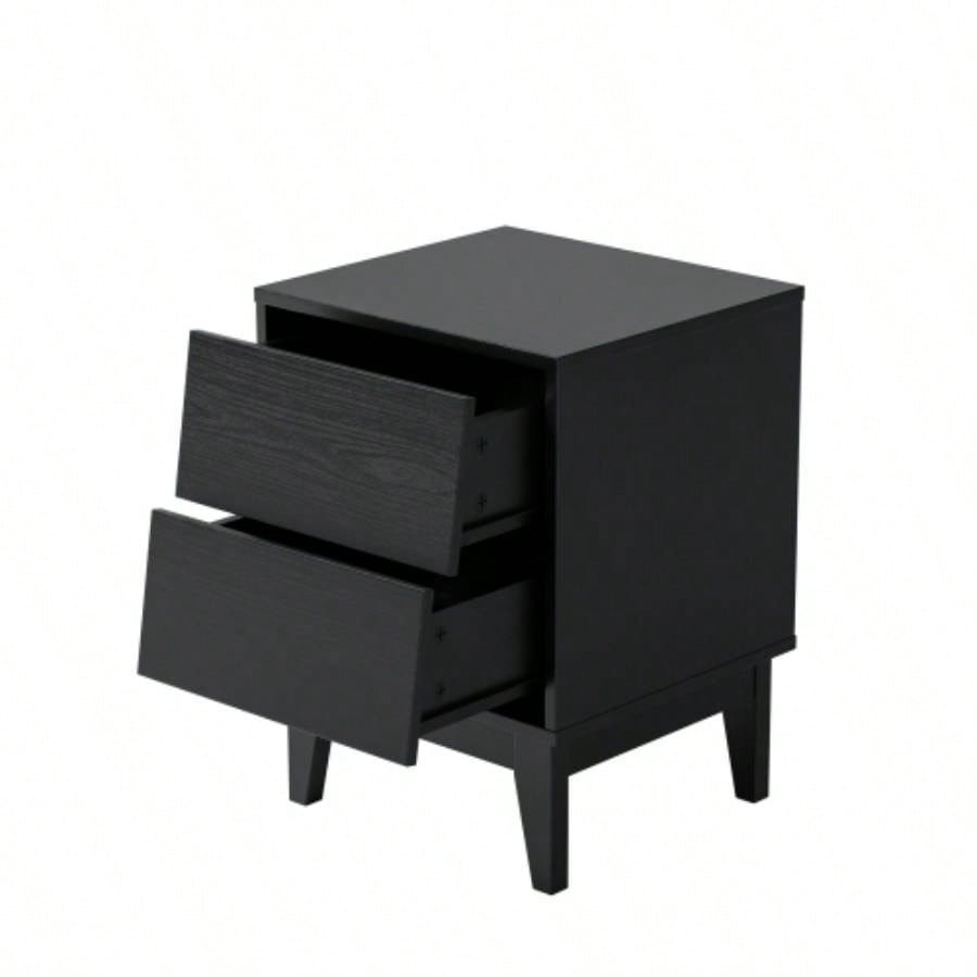 2 Set Nightstands Features Vintage - style and Bevel Design, Made of MDF, Mid Modern Nightstand, Night Stand Bedroom