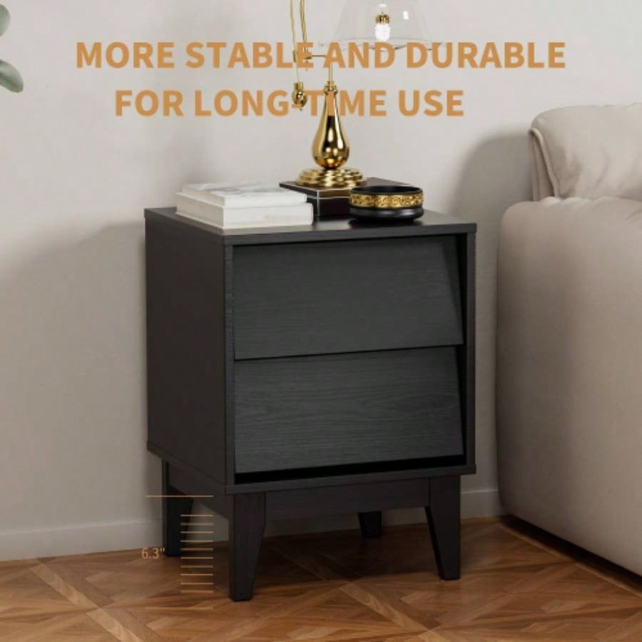 2 Set Nightstands Features Vintage - style and Bevel Design, Made of MDF, Mid Modern Nightstand, Night Stand Bedroom